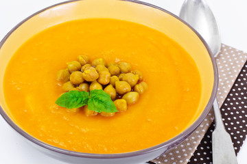 Spicy Pumpkin, Carrot Soup with Chickpeas and Curry