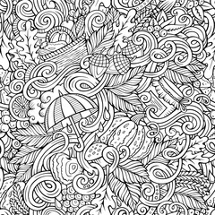 Cartoon cute doodles autumn seamless pattern