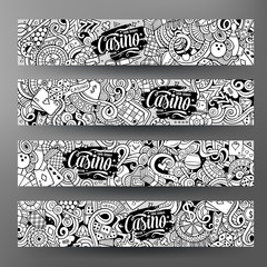 Cartoon line art vector doodles casino banners