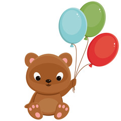 Brown teddy bear with balloons