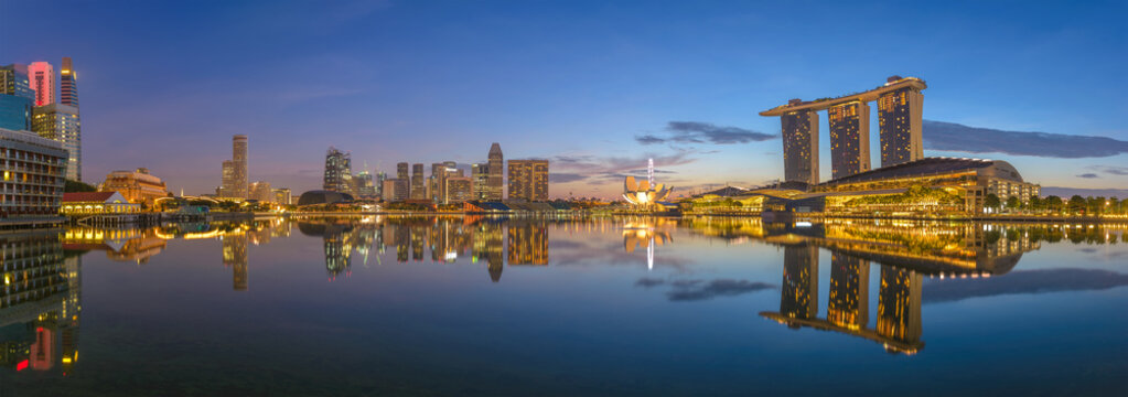 Singapore panorama city skyline at Marina Bay when sunrise