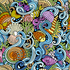 Cartoon doodles under water life seamless pattern