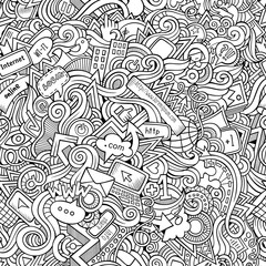 Cartoon hand-drawn doodles Internet social seamless pattern