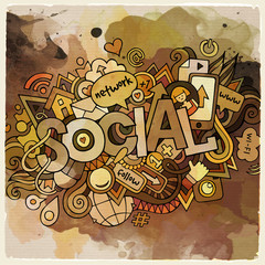 Cartoon vector hand drawn doodle social illustration