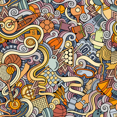 Cartoon hand-drawn doodles on the subject of sports style theme 