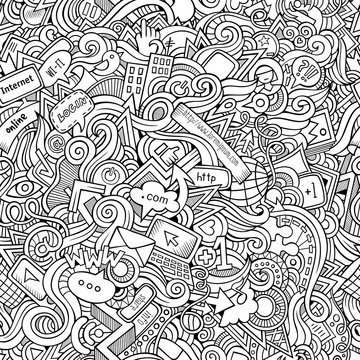 Cartoon hand-drawn doodles Internet social seamless pattern