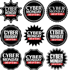 Fototapeta premium Cyber monday save up to 80% black signs set, vector illustratio