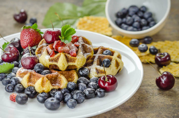 Homemade waffles with berries