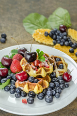 Homemade waffles with berries