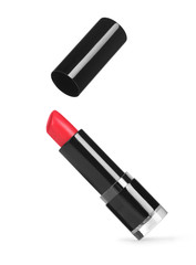 bright red lipstick in fall position on white background