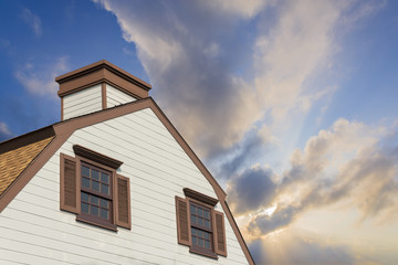 wood barns / cottage and blue sky