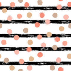 Cute vector geometric seamless pattern . Polka dots and stripes.