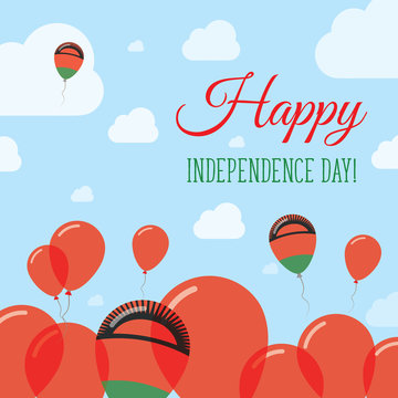 Malawi Independence Day Flat Patriotic Design. Malawian Flag Balloons. Happy National Day Vector Card.