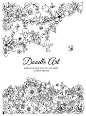 Vector illustration zentnagl, floral frame. Doodle drawing. Coloring book anti stress for adults. Black white.