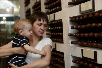 Mother with son at winery