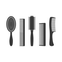 Hair combs and hairbrushes set icons isolated on a white background. Fashion equipment collection hairbrush and style comb icon hairdresser vector. Care for themselves in flat style - obrazy, fototapety, plakaty