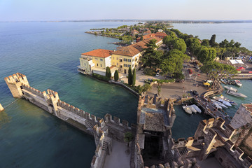 Fototapeta na wymiar Aerial View of Sirmione from the Scaliger Castle over the Garda Lake, Italy