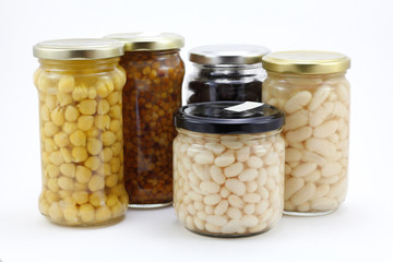 Canned vegetables in glass jars