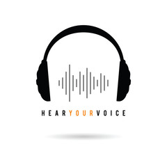 headphone hear voice icon illustration in black