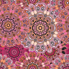 Seamless pattern in oriental style, colorful wrapping-paper with mandalas design. Floral motif or ethnic style serviette.