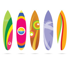 surf board set illustration in colorful on white