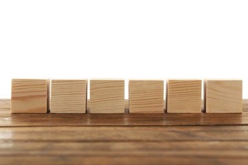 Blank wooden blocks on a white background