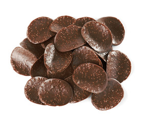 Chocolate chips on white background