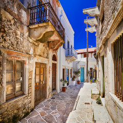 charming narrow streets of traditional greek villages - Naxos island - obrazy, fototapety, plakaty