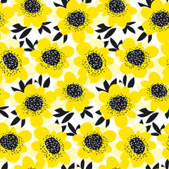 yellow color abstract camellia flowers seamless pattern. vector