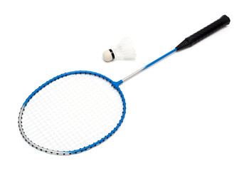 child's hand holding a badminton racket on a white - 115826719