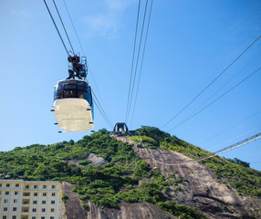 ropes of cable car at Sugar Loaf station