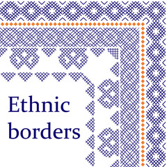 Ethnic geometric borders in orange in blue colors
