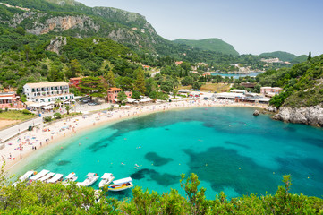 Amazing azure bay and beach in Paleokastritsa in Corfu island, Greece