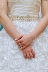 engagement ring on bride's finger