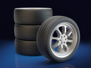 Tires on dark background