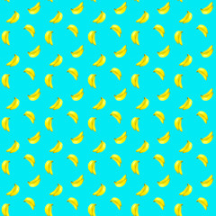 Seamless pattern with fresh bananas bunches on a vibrant blue background
