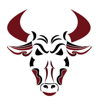 Stylized bull's head vector on white, testa toro stilizzata vettoriale su sfondo bianco