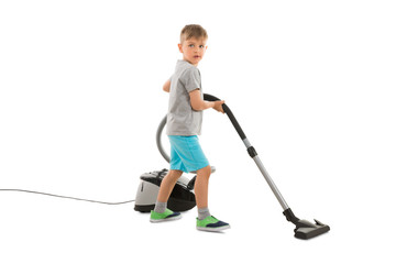 Boy Using Vacuum Cleaner