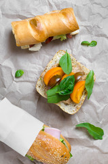 Various sandwiches on a parchment
