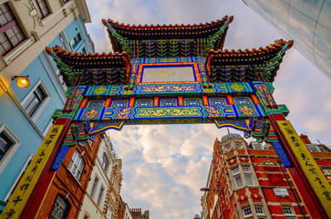 gate of Chinatown in London, UK, at dusk