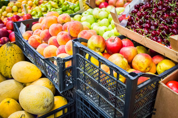 Many fruits and vegetables. Colourful composition.