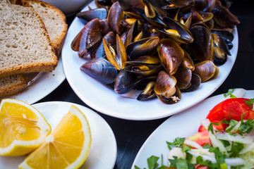 Delicious cooked mussels
