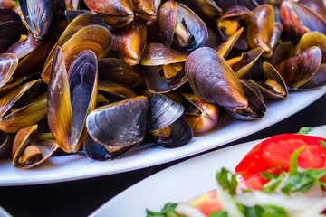 Delicious cooked mussels