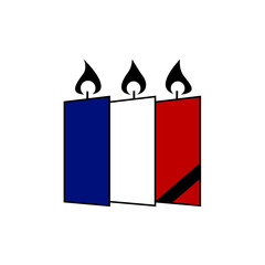 French national tragedy. Burning candles in French flag colors. Isolated on white background. Flat style vector illustration.