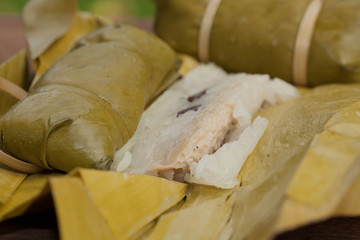 Fototapeta na wymiar Boiled sweets bundle Folk Thailand with a mixture of sticky rice