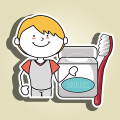 boy with dental floss isolated icon design, vector illustration  graphic 