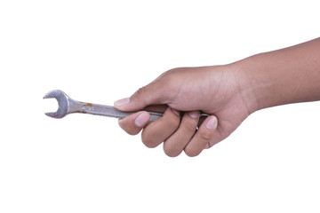 Hand hold fix wrench on white background