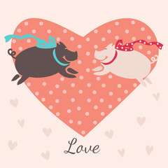 Lovely card with cute pigs