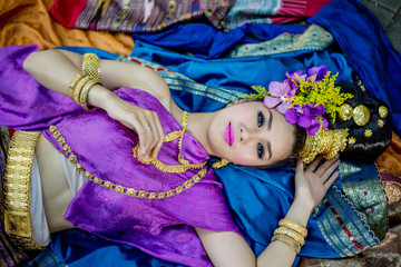 Lanna women dress .Thai woman dressing traditional