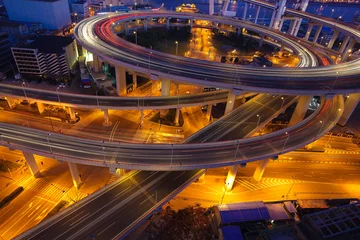 Foto op Plexiglas Nanpubrug Aerial photography at Shanghai viaduct overpass bridge of night